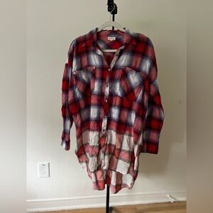 Red and White Plaid Button-Up Shirt